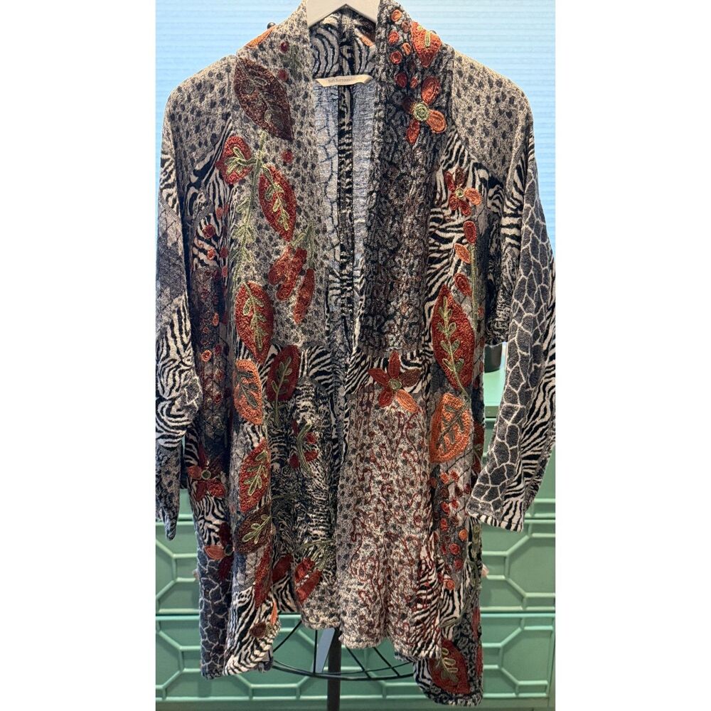 Soft Surroundings Wool Embroidered Animal Print Fall Cardigan XL